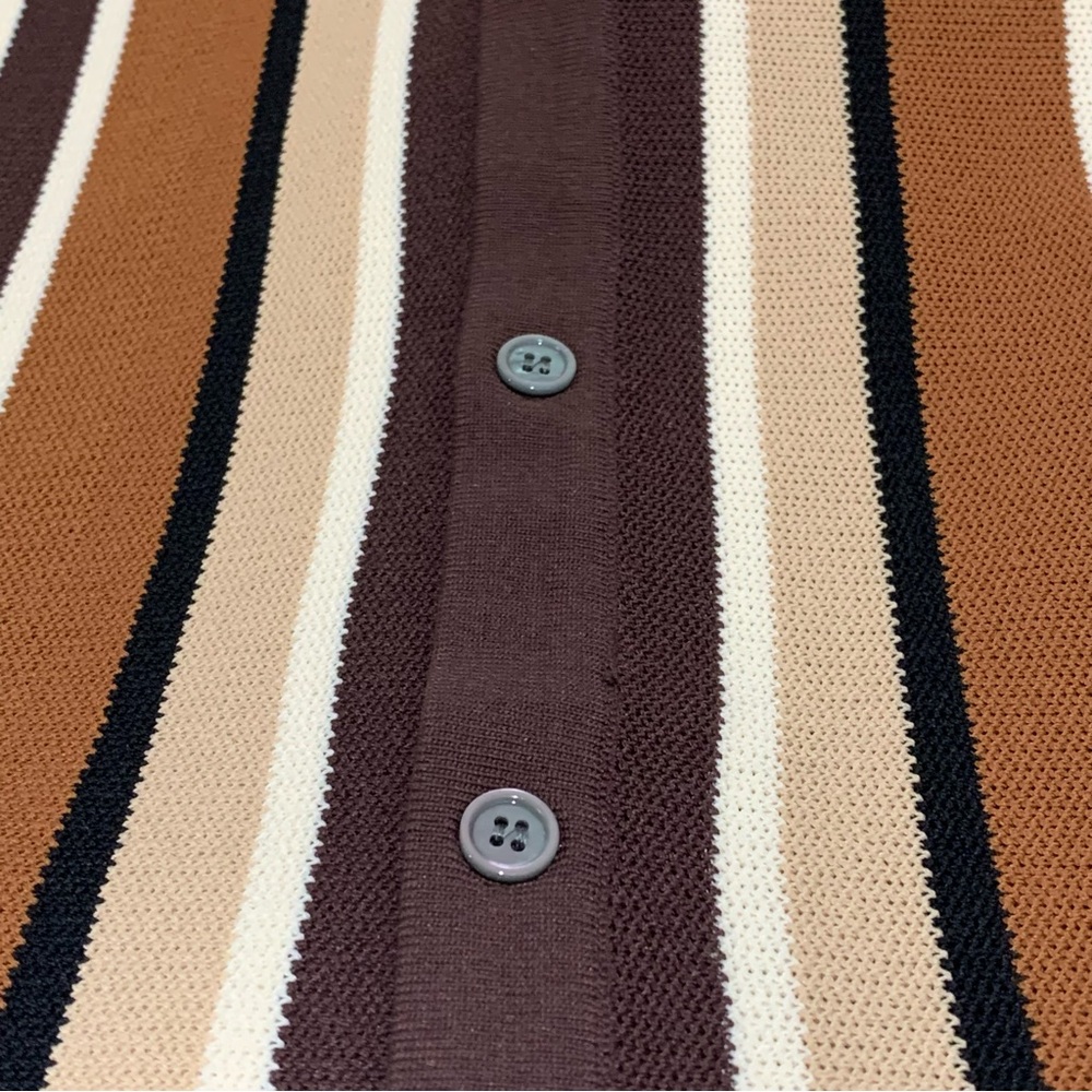 PJ Paul Jones Men's Retro Knit Polo Striped Button Up Shirt Brown Size Medium - Picture 7 of 7